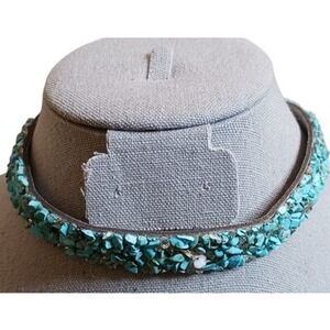 Turquoise Chip Leather Choker Necklace Southwestern Boho‎ Style Adjustable